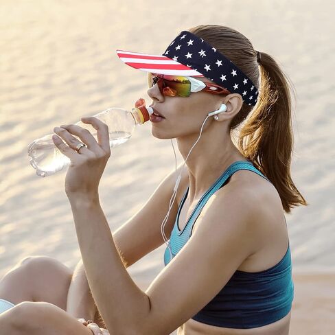 Yahenda 12 Pcs 4th of July Women's Men's Visor Hat Patriotic USA Sun Visors Star Stripe American Flag Hat(US Flag) in Saudi Arabia