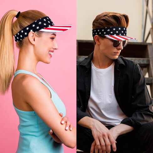 Yahenda 12 Pcs 4th of July Women's Men's Visor Hat Patriotic USA Sun Visors Star Stripe American Flag Hat(US Flag) in Saudi Arabia