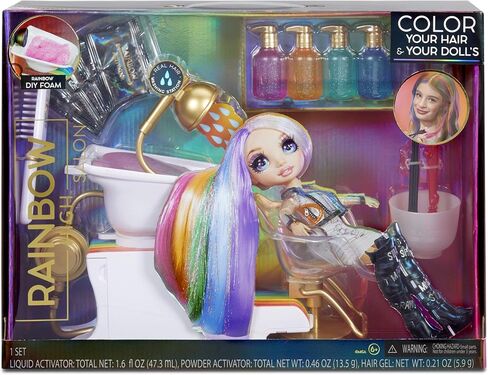 Rainbow High Salon Playset with Rainbow of DIY Washable Hair Color Foam for Kids and Dolls - Doll Not Included in Saudi Arabia