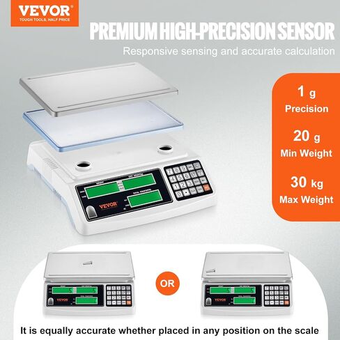VEVOR Industrial Counting Scale, 30 kg x 1 g, Digital Scale for Parts and Coins, g/kg/lb Units, Electronic Gram Scale Inventory Counting Scale Kitchen Jewelry Scale with RS232 Port and 3 LCD Screens in Saudi Arabia