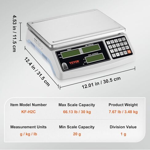 VEVOR Industrial Counting Scale, 30 kg x 1 g, Digital Scale for Parts and Coins, g/kg/lb Units, Electronic Gram Scale Inventory Counting Scale Kitchen Jewelry Scale with RS232 Port and 3 LCD Screens in Saudi Arabia