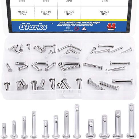 Glarks 44Pcs 12 Sizes 304 Stainless Steel Flat Head Single Hole Clevis Pins Assortment Kit in Saudi Arabia