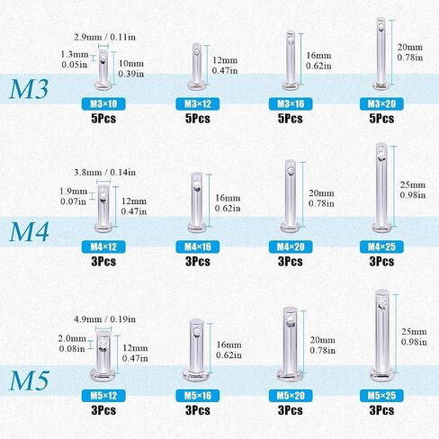 Glarks 44Pcs 12 Sizes 304 Stainless Steel Flat Head Single Hole Clevis Pins Assortment Kit in Saudi Arabia