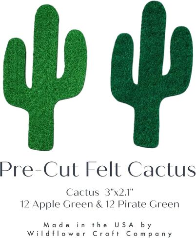 24 Green Felt Cactus | Pre-Cut Shapes for DIY Sewing Crafts | Die Cut Cacti Craft Felt in Saudi Arabia