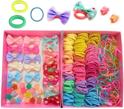 540PCS Cute Baby Girls Hair Clips and Hair Ties Gift Set, Hair Bows, Hair Clips and Hair Ties Rainbow Flower Butterfly Styling Set for Babies Newborn Infant Toddlers Little Kids Girls in Kuwait