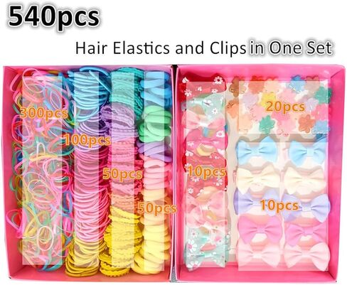 540PCS Cute Baby Girls Hair Clips and Hair Ties Gift Set, Hair Bows, Hair Clips and Hair Ties Rainbow Flower Butterfly Styling Set for Babies Newborn Infant Toddlers Little Kids Girls in Kuwait