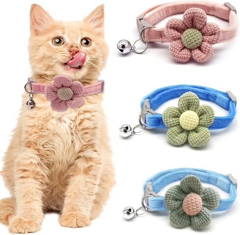 طوق القطط للقطط: طوق قطة مع زهرة قابلة للتعديل، أطواق على شكل زهرة زهور قابلة للتعديل، أكسسوارات طوق لطيفة للفتيات للقطط الصغيرة والجرو والحيوانات الأليفة الصغيرة، 3 عبوات in Kuwait