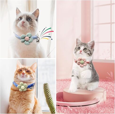 طوق القطط للقطط: طوق قطة مع زهرة قابلة للتعديل، أطواق على شكل زهرة زهور قابلة للتعديل، أكسسوارات طوق لطيفة للفتيات للقطط الصغيرة والجرو والحيوانات الأليفة الصغيرة، 3 عبوات in Kuwait