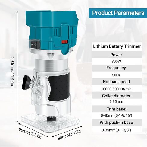 ماكينة تشذيب جهاز توجيه بدون فرشاة من ConBlom، جهاز توجيه كهربائي 18 فولت 30000 دورة في الدقيقة، جهاز توجيه حافة لاسلكي متوافق مع بطارية ماكيتا، مجموعة لقم توجيه 15 قطعة 1/4 بوصة (6.35 مم) (أداة فقط) in Kuwait