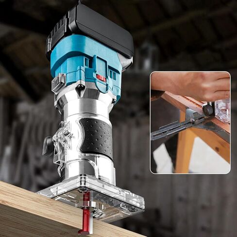 ماكينة تشذيب جهاز توجيه بدون فرشاة من ConBlom، جهاز توجيه كهربائي 18 فولت 30000 دورة في الدقيقة، جهاز توجيه حافة لاسلكي متوافق مع بطارية ماكيتا، مجموعة لقم توجيه 15 قطعة 1/4 بوصة (6.35 مم) (أداة فقط) in Kuwait