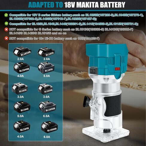 ماكينة تشذيب جهاز توجيه بدون فرشاة من ConBlom، جهاز توجيه كهربائي 18 فولت 30000 دورة في الدقيقة، جهاز توجيه حافة لاسلكي متوافق مع بطارية ماكيتا، مجموعة لقم توجيه 15 قطعة 1/4 بوصة (6.35 مم) (أداة فقط) in Kuwait