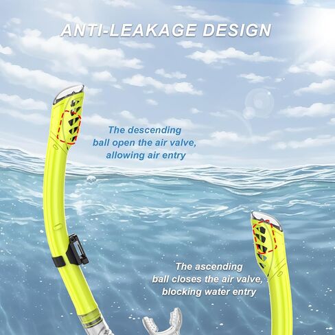 BuyCard عبوتان من معدات الغطس للبالغين، قناع الغطس الجاف، قناع الغطس، رؤية بانورامية واسعة 180 درجة، مجموعة الغطس الاحترافية للبالغين تتنفس بحرية (أسود وأصفر) in Kuwait