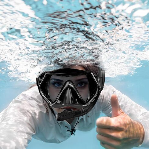 BuyCard عبوتان من معدات الغطس للبالغين، قناع الغطس الجاف، قناع الغطس، رؤية بانورامية واسعة 180 درجة، مجموعة الغطس الاحترافية للبالغين تتنفس بحرية (أسود وأصفر) in Kuwait