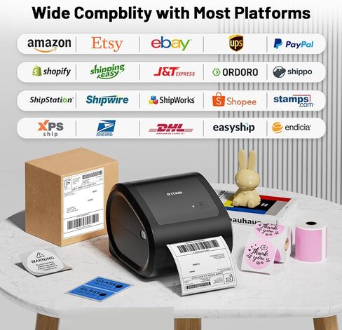 طابعة ملصقات شحن بلوتوث 4X6 - طابعة ملصقات حرارية لاسلكية لحزم الشحن والشركات الصغيرة - دعم طابعة ملصقات الشحن الحرارية مع الهاتف، متوافقة مع Etsy، Shopify، UPS in Kuwait