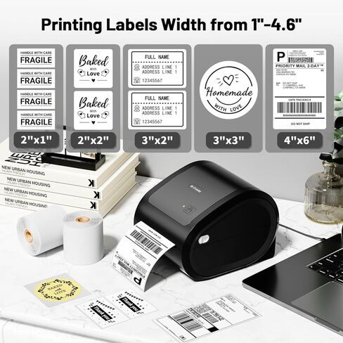 طابعة ملصقات شحن بلوتوث 4X6 - طابعة ملصقات حرارية لاسلكية لحزم الشحن والشركات الصغيرة - دعم طابعة ملصقات الشحن الحرارية مع الهاتف، متوافقة مع Etsy، Shopify، UPS in Kuwait