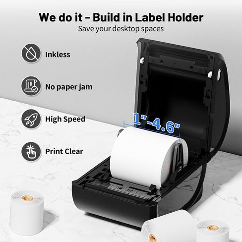 طابعة ملصقات شحن بلوتوث 4X6 - طابعة ملصقات حرارية لاسلكية لحزم الشحن والشركات الصغيرة - دعم طابعة ملصقات الشحن الحرارية مع الهاتف، متوافقة مع Etsy، Shopify، UPS in Kuwait