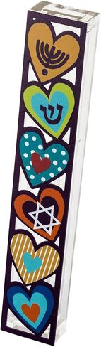 Dorit Judaica Large Acrylic Mezuzah Case - Colorful Hearts in Saudi Arabia