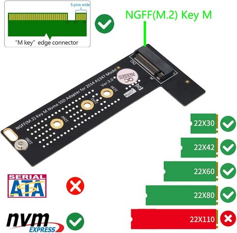 PCI-E x4 x2 M.2 NGFF M-Key NVME AHCI SSD Converter Card Adapter Raiser for 2014 MacBook Mini A1347 MEGEN2 MEGEM2 MEGEQ2 NVME SSD in Saudi Arabia
