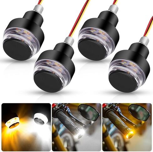 Motorcycle Turn Signal Light, 4PCS Handlebar End Light, 12 LEDs White & Yellow Amber Motorcycle Grip Bar Side Marker Light Running Light Lamp,for 12V Universal Scooter Sportster Cruiser Motorbike in Saudi Arabia
