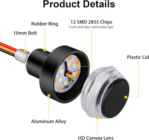 Motorcycle Turn Signal Light, 4PCS Handlebar End Light, 12 LEDs White & Yellow Amber Motorcycle Grip Bar Side Marker Light Running Light Lamp,for 12V Universal Scooter Sportster Cruiser Motorbike in Saudi Arabia