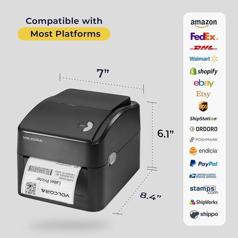 Volcora Thermal Label Printer with Ethernet/USB - Desktop 4x6 Printer for Shipping Packages - Compatible with Windows, Linux, Mac - Ideal for Home Small Business on Amazon, Shopify, USPS, Ebay, etc. in Kuwait