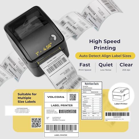 Volcora Thermal Label Printer with Ethernet/USB - Desktop 4x6 Printer for Shipping Packages - Compatible with Windows, Linux, Mac - Ideal for Home Small Business on Amazon, Shopify, USPS, Ebay, etc. in Kuwait