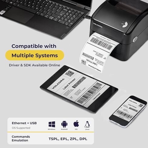 Volcora Thermal Label Printer with Ethernet/USB - Desktop 4x6 Printer for Shipping Packages - Compatible with Windows, Linux, Mac - Ideal for Home Small Business on Amazon, Shopify, USPS, Ebay, etc. in Kuwait