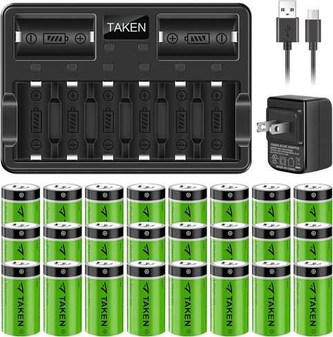 Taken CR123A Lithium Batteries for Arlo 24 Pack 3.7V 800mAh Recharged Battery with 8-Ports Charger for Arlo Cameras (VMC3030/VMK3200/VMS3330/3430/3530), Flashlight, Microphone in Kuwait