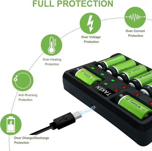 Taken CR123A Lithium Batteries for Arlo 24 Pack 3.7V 800mAh Recharged Battery with 8-Ports Charger for Arlo Cameras (VMC3030/VMK3200/VMS3330/3430/3530), Flashlight, Microphone in Kuwait
