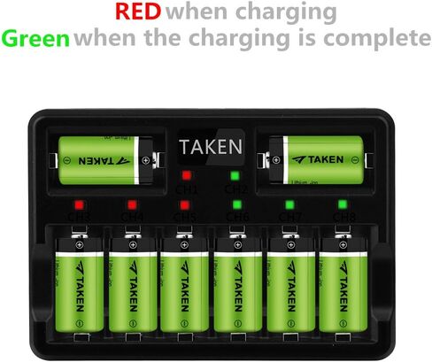 Taken CR123A Lithium Batteries for Arlo 24 Pack 3.7V 800mAh Recharged Battery with 8-Ports Charger for Arlo Cameras (VMC3030/VMK3200/VMS3330/3430/3530), Flashlight, Microphone in Kuwait