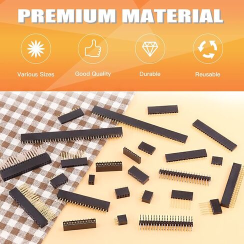 Rustark 147Pcs 2.54mm Double & Single Row Female Pin Headers Connectors Assortment Kit, Long and Short Needle Header Pin Stacking 2 x 20 Pin Straight 90 Degree Pin Header for Electronic Projects in Saudi Arabia