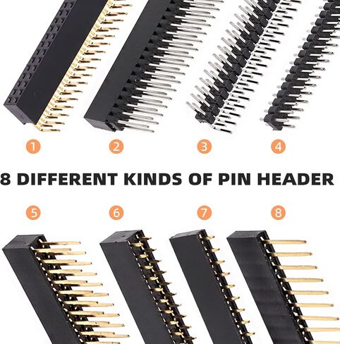Rustark 147Pcs 2.54mm Double & Single Row Female Pin Headers Connectors Assortment Kit, Long and Short Needle Header Pin Stacking 2 x 20 Pin Straight 90 Degree Pin Header for Electronic Projects in Saudi Arabia