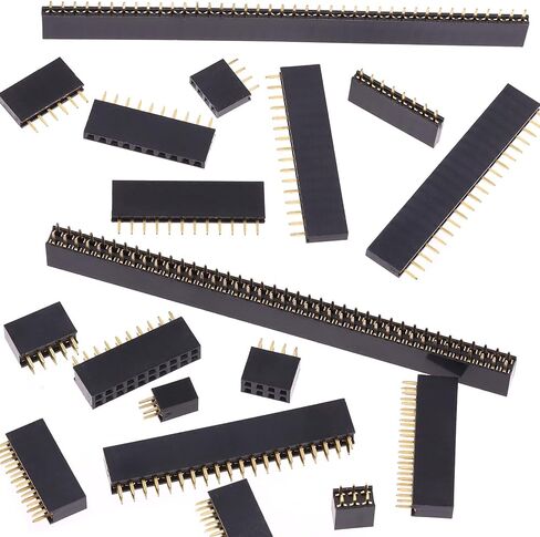 Rustark 147Pcs 2.54mm Double & Single Row Female Pin Headers Connectors Assortment Kit, Long and Short Needle Header Pin Stacking 2 x 20 Pin Straight 90 Degree Pin Header for Electronic Projects in Saudi Arabia