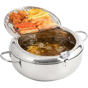 وعاء مقلاة عميقة، وعاء قلي ياباني من الفولاذ المقاوم للصدأ 304 مع تصريف الزيت، والتحكم في درجة الحرارة وغطاء، لموقد المطبخ/الطباخ التعريفي للبطاطس المقلية والدجاج in Kuwait