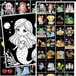 HABDJILTY 24 Pcs Velvet Coloring Posters Velvet DIY Crafts Bulk Color Your Own Posters DIY Crafts for Family Time, Arts and Crafts, Travel, Quiet Time, Sharing, Party (069) in Kuwait