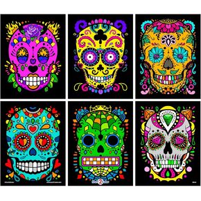 Stuff2Color Sugar Skulls Fuzzy Velvet Halloween Coloring Posters (Day of The Dead and Dia de Los Muertos) - 6 Pack - Great Halloween Arts and Craft Activity for Kids, Families, Teens and Adults in Kuwait
