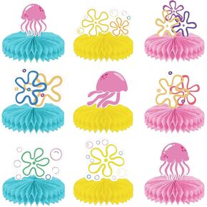 الأصفر الكرتون 3D العسل المركزية بيكيني زهرة قنديل البحر الجدول المركزية تحت البحر فقاعة الجدول القبعات العالية مع 9 تصاميم لموضوع المحيط عيد ميلاد حزب استحمام الطفل زينة الزفاف in Kuwait