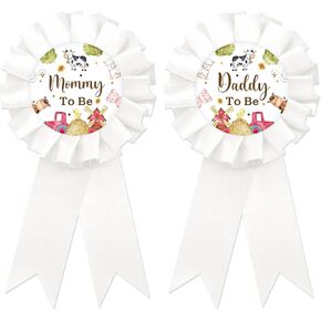 Farm Animal Mom to Be Tinplate Badge Pin, Farm Dad to Be Pin, Animal Gender Reveal Button for New Parents, White Rosette Mom to Be Award Ribbon, Barnyard Baby Shower Party Favors in Kuwait