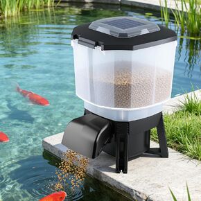 Solar Automatic Fish Feeder for Pond, Large Capacity 23L, Auto Outdoor Koi Fish Feeder, Programmable Auto Timer, Automatic Dispenser for Vacation, Big Tank, Battery & AC Electric Power in Saudi Arabia