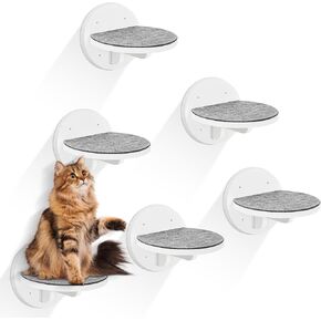 Cat Wall Shelves Furniture Set of 6, Wooden Cat Steps for with Scratching Pad, Sturdy Floating Climber Ladder Stairs, Cats Climbing Wall Systems for Cats Sleep Climb Play (White) in Saudi Arabia