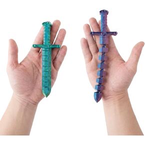 Dimili 3D Printed Transformable Mini Sword Whip Fidget Toy (2-Pack) - Sensory Stress Relief Desk Toy for Adults & Teens, Articulated Joint Fidget with Dual-Mode Design (Green-Blue & Purple-Pink) in Kuwait