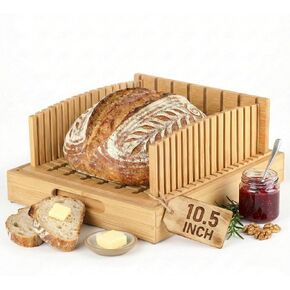 قطاعة خبز العجين المخمر للخبز محلي الصنع - دليل من الخيزران الفاخر بعرض 10.5 بوصة للأرغفة المستديرة الكبيرة والخبز الحرفي - هيكل نقر ثابت شديد التحمل مع صينية التقاط الفتات in Kuwait