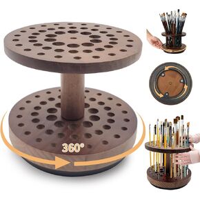 حامل فرشاة طلاء دوار بـ 52 فتحة، منظم وتخزين فرش طلاء الفنان يدور بسلاسة 360 درجة، رف تجفيف فرشاة فنية من الخشب الصلب لفرش الألوان المائية وفرش المكياج وأقلام الخط in Kuwait