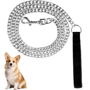 سلسلة المقاود للكلاب الكبيرة، الفولاذ المقاوم للصدأ شديد التحمل، سلسلة معدنية للكلاب، مقاومة للمضغ، مقود الحيوانات الأليفة بطول 6 أقدام مع مقبض مبطن ناعم للكلاب الكبيرة المتوسطة والكبيرة سيرًا على الأقدام، والتدريب على حركة المرور والسفر in Kuwait