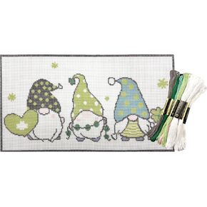 Howie's Needlepoint Needlepoint Kits, 18CT Printed Embroidery Pattern Starter Kits, Stamped Patterns Canvas Kits(Green Gnomes,6x11inch) in Kuwait