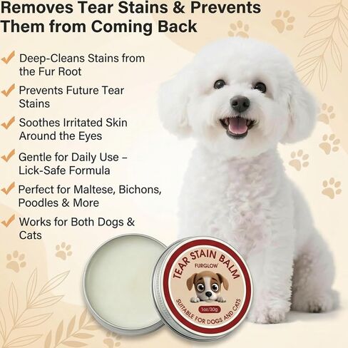 3-in-1 Tear Stain Remover for Dogs & Cats - 1oz Natural Eye Balm with Pro Brush & Fine-Tooth Comb - Professional Eye Gunk & Crust Remover for Maltese, Shih Tzu, White Fur - Safe & Hypoallergenic in Saudi Arabia