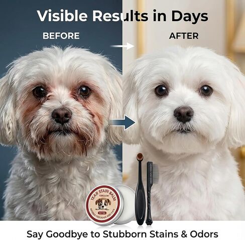 3-in-1 Tear Stain Remover for Dogs & Cats - 1oz Natural Eye Balm with Pro Brush & Fine-Tooth Comb - Professional Eye Gunk & Crust Remover for Maltese, Shih Tzu, White Fur - Safe & Hypoallergenic in Saudi Arabia
