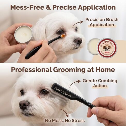 3-in-1 Tear Stain Remover for Dogs & Cats - 1oz Natural Eye Balm with Pro Brush & Fine-Tooth Comb - Professional Eye Gunk & Crust Remover for Maltese, Shih Tzu, White Fur - Safe & Hypoallergenic in Saudi Arabia