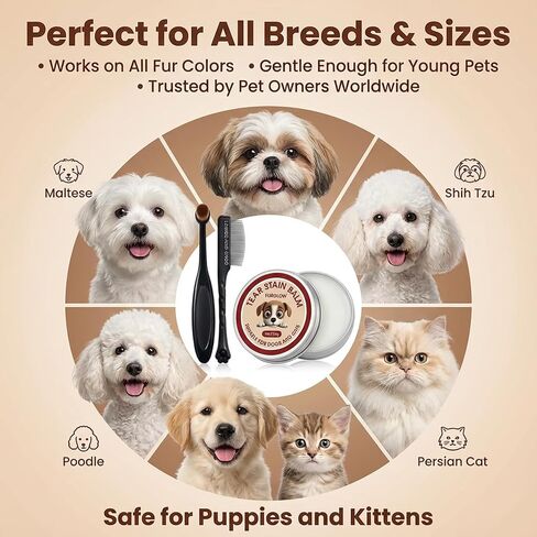 3-in-1 Tear Stain Remover for Dogs & Cats - 1oz Natural Eye Balm with Pro Brush & Fine-Tooth Comb - Professional Eye Gunk & Crust Remover for Maltese, Shih Tzu, White Fur - Safe & Hypoallergenic in Saudi Arabia