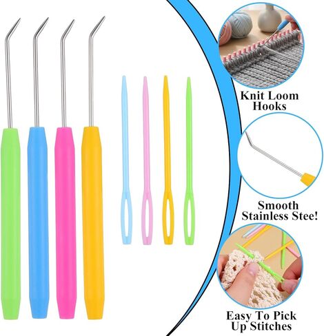 TIESOME Knitting Loom Hook Crochet Hooks Set, 8 Pcs Knitting Loom Hooks with 16 Pcs Colorful Plastic Sewing Needles Knitting Accessories for Knitting Looms and Boards in Saudi Arabia